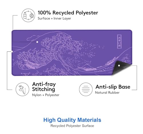 IMAYONDIA Great Wave Large Gaming Mouse Pad, Purple Minimalist Japanese Desk Mat, Gamer Aesthetic Extended Mousepad Cute, Non-Slip Rubber Base Lilac Desk Pad for Office- 31.5 X 11.8 Inch - color: Purple Great Wave