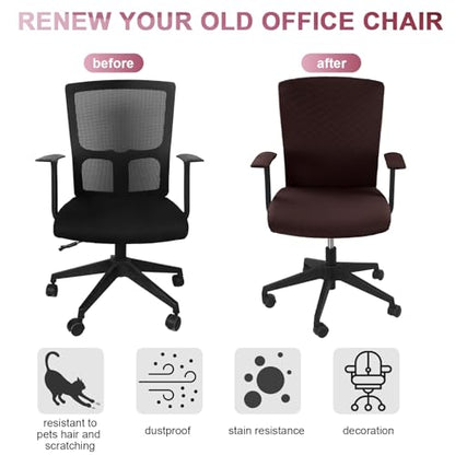 Tallew 4 Pcs Office Chair Covers Set Computer Universal Protective Stretchable Chair Seat Covers Desk Armrest Slipcovers Pads Office Cushion Backrest for Rotating(Dark Brown) - color: Dark Brown