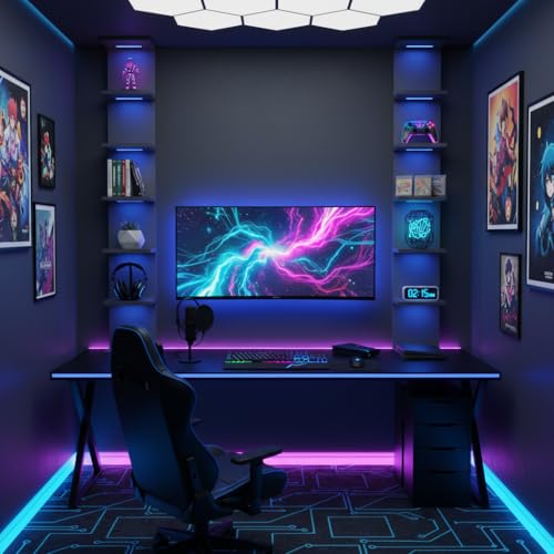 7 Tier Wall Shelves with RGB, Lack Wall Shelf Unit, Vertical Shelf with Remonte Control,Black Shelves - color: Rgb-black