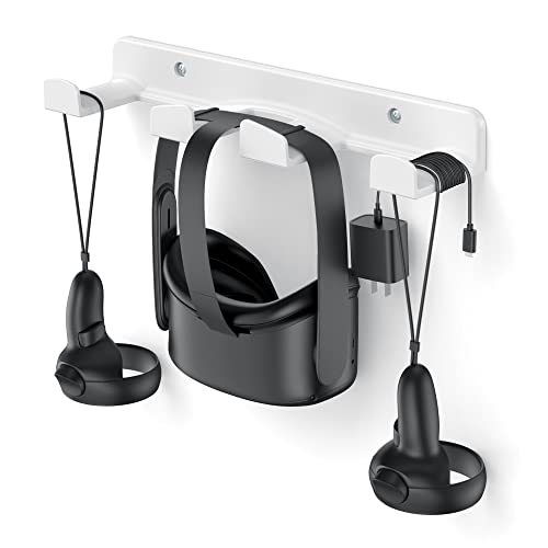 HomeMount VR Wall Mount Storage Stand Hook-for Meta/Oculus Quest 2/Quest/Rift/Rift S/Valve Index/HTC Vive/HP Reverb G2/ PlayStation VR Headsets, Gaming Controller Hanger Space Saving（White） - color: White