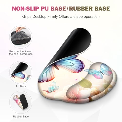 Gaming Mouse Pad, Large Desk Mat, Cute Desk Pad Protector, 4in1 XXL Mousepad + Keyboard Wrist Rest+Mouse Wrist Rest+Coaster Set with Ergonomic Desk Pad for Home Office PC Computer, Butterflies Flowers - color: Butterflies Flowers
