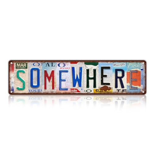 Vintage Somewhere Metal Tin Signs Wall Decor | Man Cave Street Signs 16 x 4 Inches - color: Somewhere
