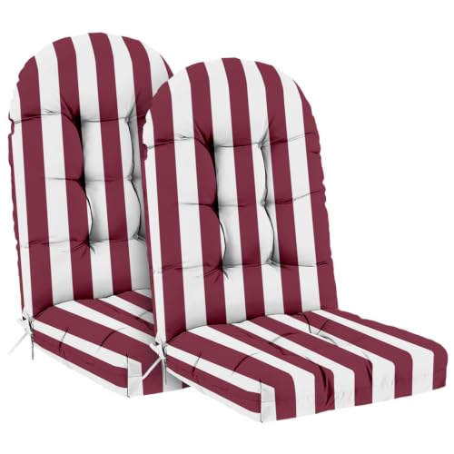 Outdoor Adirondack Chair Cushions Set of 2, 44x19x4 Inch Rocking Chair Cushion, High Back Patio Soft Seat Pad with Ties, Indoor Outside Use, Burgundy Stripes - color: Burgundy Stripes, size: 44x19x4 Inch