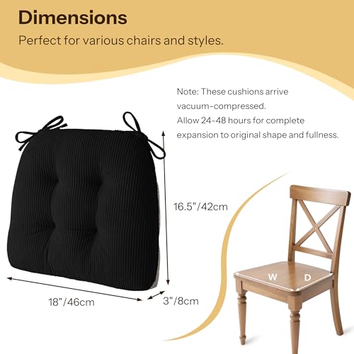 Indoor Kitchen Chair Cushions Set of 4 18"X16.5"X3" Soft Anti Slip Dining Chair Pads Tufted Kitchen Seat Cushion with Ties, Black - color: Black