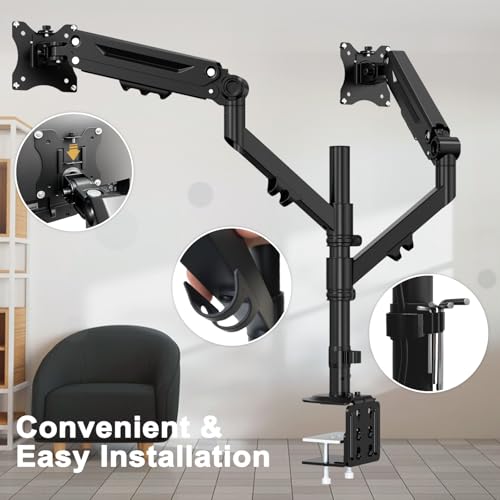 Dual Monitor Mount for 17 to 40 inches, Holds up to 26.4 lbs, Monitor Desk Arms for 2 Monitors Vertical/Parallel Placement, with Clamp/Grommet Base, VESA Mount 75/100 mm