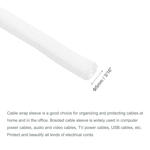 MECCANIXITY Split Sleeve Wire Loom 3/16" 9.84Ft White Self Wrapping Braided Sleeve UL94-V2 Fireproof PET Sleeving for Automotive, Home Cable Management - color: White, size: 3/16 Inch x 9.84Ft