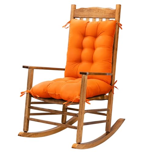 Orange High Back Rocking Chair Cushion Thicken Tufted Pads Seat Back Cushion with Ties for Indoor Outdoor Rocker - color: Orange