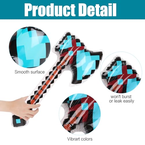 CCINEE 12PCS Inflatable Pixel Weapon Bulk Diamond Swords Axe Pickaxe Trident Shields For Cosplay Birthday Swimming Pool Beach Party Supplies