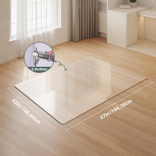[Tempered Glass] Glass Office Chair Mat for Carpet Heavy 57" x 42"-1/5" Thick Premium Tempered Glass Duty Hard Glass Chair Mats -for Office Chair on Carpet or Hard Floor with 4 Anti-Slip Pads - size: 57" x 42"