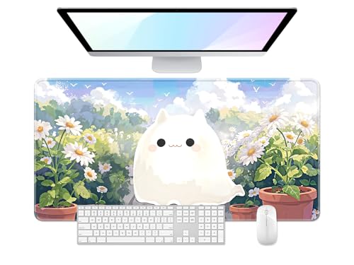 Desk Pad, 32" x 16" XXXL Extended Large Gaming Mouse Pad, Desktop Decor Desk Mat, Men Women Office Supplies and Accessories, Cute Anime Mouse Mat for Laptop & Keyboard, Cute Ghost - color: Anime Cute Ghost
