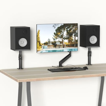 suptek Clamp-on Speaker Stand Desk Mount Set, Height Adjustment, Tilt, Swivel, 9.6 x 8.8 inch Trays, Universal Audio Holders for Computer and Bookshelf Speakers, Elevated Sound, 2 Pack, Black, SDM001B - color: Black