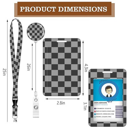 ID Badge Holder with Lanyard Fashionable ID Card Holders with Retractable Lanyards Soft Fiber Metal Clip Sturdy Buckle for Key Wallet Work Nurse Teacher (Cute Grey Checkerboard) - color: Cute Grey Checkerboard