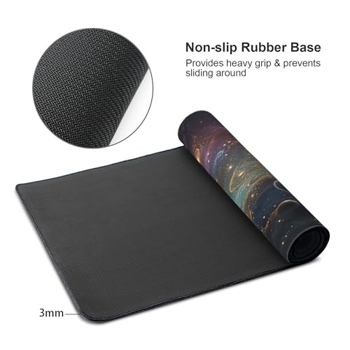 Extended Gaming Mouse Pad,XXL Extended Gaming Keyboard Mat, Solar System Universe Design, Laptop Desk Protector 35.4 x 15.7 Inches, Rubber Material, Anti-Slip Base, Rectangular Shape, Stitched Edges - color: Solar System Universe
