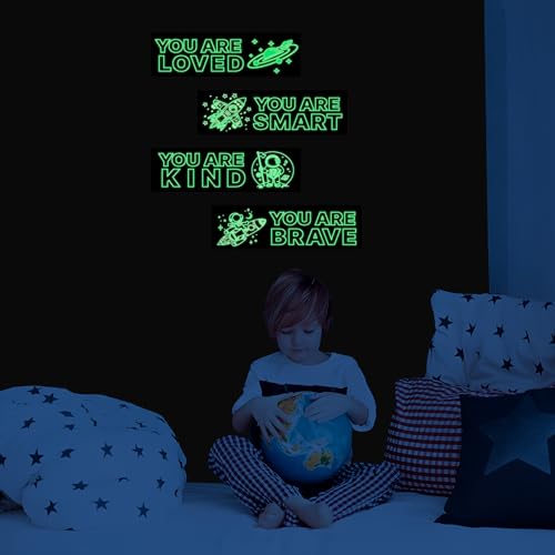 4Pcs Astronaut Wall Stickers Glow in The Dark, Space Astronaut Inspirational Wall Decor for Boys Room, Kids Bedrooms Game Rooms Nursery Decorations - color: Luminescent-022wscp-green