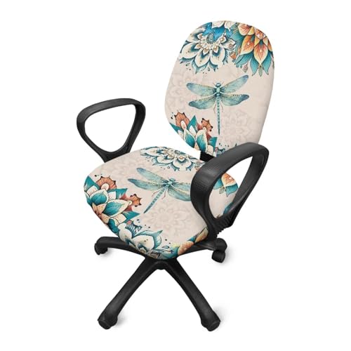 Dragonfly Office Chair Covers 2 Piece Washable Seat and Back Cover Boho Flower Computer Chair Seat Covers Universal Fit Most Wheelchairs,Computer Chairs,Gaming Chairs Padded Covers - color: Dragonfly 2