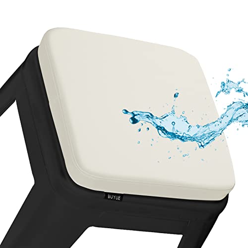 BUYUE Enhanced Anti-Slip Magnetic Bar Stool Cushion 1 Piece, Luxury PU Leather Waterproof Small Seat Cushion for Café Bistro Stackable Metal Stool (Square, Off-White, 1) - color: Off-white, style: Square-1 Pcs