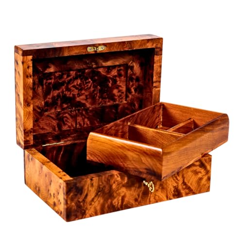 Hand Carved Wooden Multipurpose Keepsake Jewelry Decorative Art Box Storage Organizer (Large wood Box,Antique) (Large With Lock 2) - size: Large Thuya With Lock