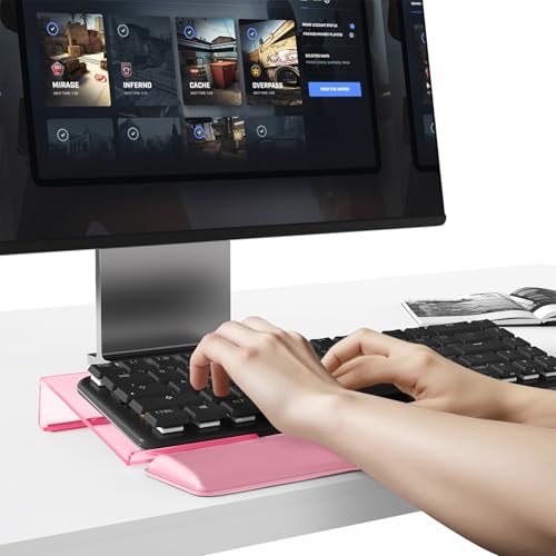 Computer Keyboard Stand and Wrist Rest Set, Keyboard Holder with Wrist Pad, Computer Wrist Support Pad, Keyboard Riser Holder with Wrist Pad for Office Home(Pink) - color: Pink