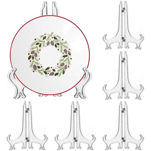 LonlyEagle 6 Pack 8 Inch Clear Plastic Easels or Stand/Plate Holders to Display Pictures or Other Items at Weddings, Plate Stands for Home Decoration, Birthdays, Tables - size: 8 inch