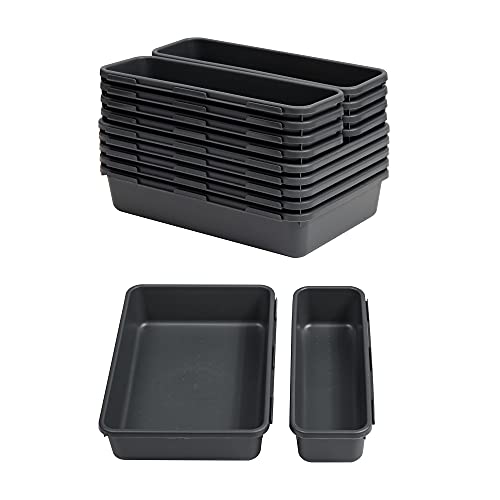 Gonice 13 PCS Drawer Organizer Tray, Interlocking Office Desk Drawer Storage, Black Plastic Organizer Bins for Office Supplies and Tools, Desk Drawer Organizer for Bathroom and Kitchen - size: 13 PCS black