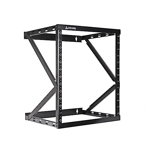 AEONS 12U 2-Post Wall Mount Open Frame 19-Inch IT Network Server A/V Equipment Rack 18” Depth 12-24 Threaded 150lbs Weight Capacity, Black - style: 12U-2Post