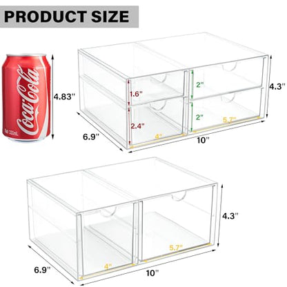 Prsildan Acrylic Makeup Organizer Clear Storage Drawer with 6 Small Drawers | Transparent, Vanity Organizers, For Bathroom Kitchen Cabinet Office Desk Under Sink, Set of 2 - style: 6 Drawers