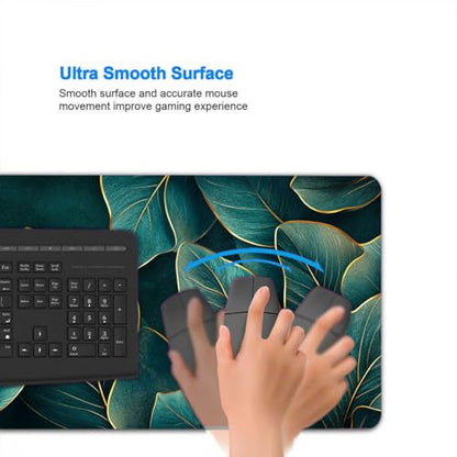Leaf Desk Mat Teal Gold Tropical Botanical Abstract Luxury Mousepad XL Large Gaming Mouse Pad Laptop Keyboard Mat Desk Pad Ideal for Office, Home, or Remote Work 31.5x11.8 Inch - color: Leaf