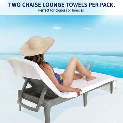 American Soft Linen 2 PACKED Chaise Lounge Covers with Pocket, 86"x32" Oversized Beach Pool Lounge Chair Towels (White Chair Towel, 2 PIECE) - color: White Chair Towel, size: 2 PIECE