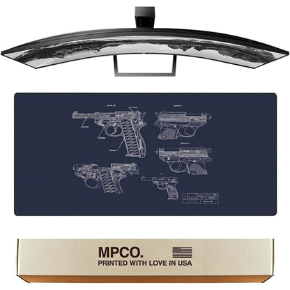 MPCO. Original Large Gaming Desk Mat – 36" x 17" Aeroglyde Blueprints Pistol 38 – Blue Full Desk Mouse Pad for Smooth Precision – Non-Slip, Washable Extra-Large PC Mouse Pad for Gaming Sessions - color: Aeroglyde Pistol 38 – Blue