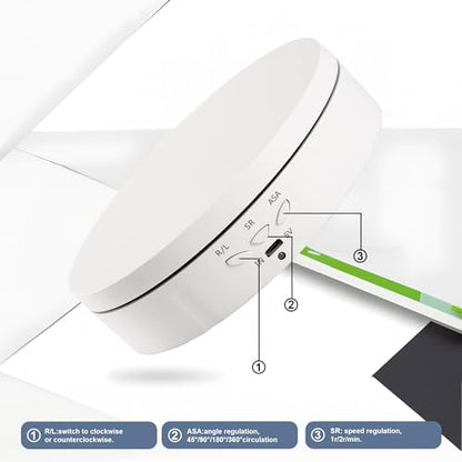 Rotating Display Stand 5.7'' Turntable Stand White Telecontroller Spinning Stand for Product Shows