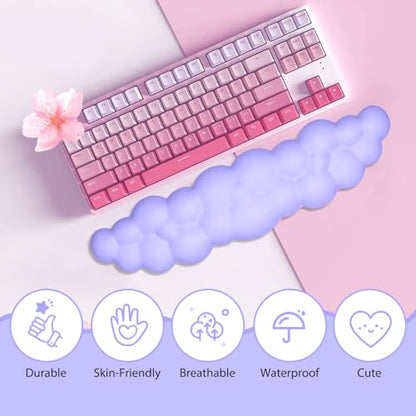 JIKIOU Upgrade Leather Cloud Keyboard Wrist Rest, Cloud Wrist Rest with Non-Slip PU Base, Comfortable Memory Foam Wrist Rest for Computer Laptop Mac Gaming Office and Pain Relief Christmas Wish Gift - color: 04purple