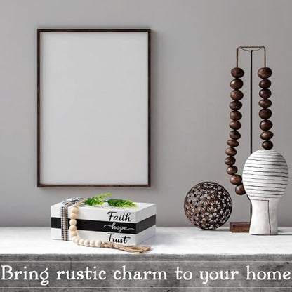 Capoda 3 Pcs Decorative Books for Home Decor Farmhouse Faux Stacked Books Wooden Rustic Table Decor with Bead Garland Twine Ribbon Faux Leaf for Table (Faith) - style: Faith