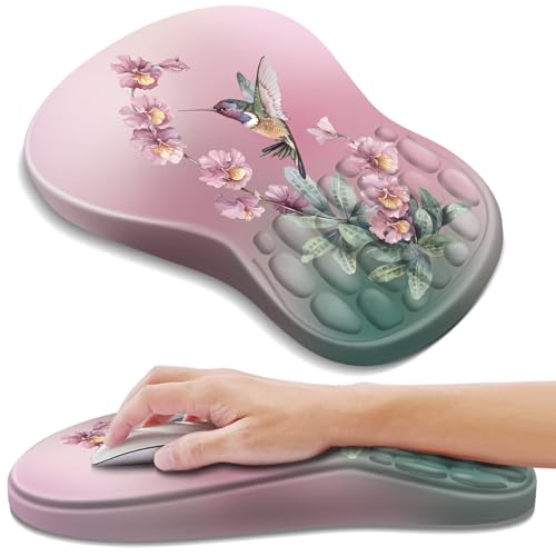 YIWEI Ergonomic Mouse Pad with Wrist Rest - Comfortable Office Mousepad with Memory Foam Wrist Support for Carpal Tunnel Relief, Mouse Pads with Non-Slip Base for Gaming and Home (Hummingbird) - color: Hummingbird
