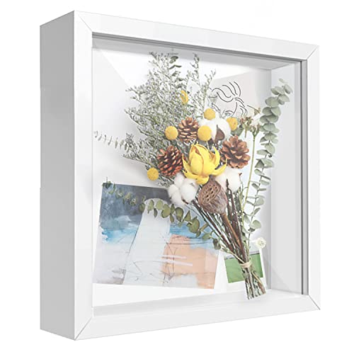 8x8 Shadow Box Frame Display Case with Letter Stickers, 3D Picture Frame, Display Case Box for Memorabilia, Baby Items, Wedding Memories, Crafts, Tickets and Photos (White, 8x8) - color: White, size: 8" x 8"