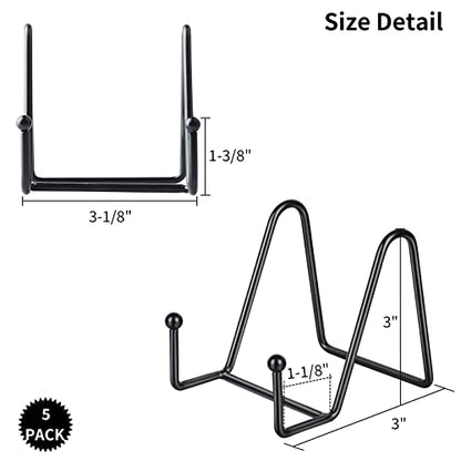 IBosins 5 Pack 3 Inch Small Plate Holder Display Stands, Mini Metal Black Frame Stand for Picture, Book, Photo Easel, Creation, Collectibles - color: Black, size: 3 Inch