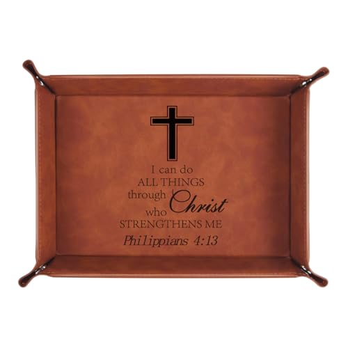 Christian Gifts,Leather Tray Engraved Personalized Tray,Bible Verse Faith Religious Birthday Inspirational Gifts,Valet Desktop Storage Organizer (Philippians 4:13) - color: Philippians 4:13