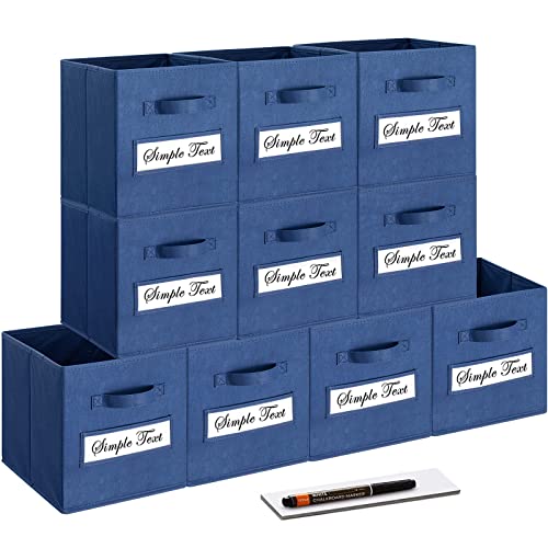 11 Inch Storage Cube,Storage bin (Set of 10) Foldable Fabric Cube Storage Bins with 10 Labels Window Cards & a Pen,Baskets Containers for Shelves,Closet Organizers Box,cube storage,Navy Blue - color: Navy Blue, size: 11"