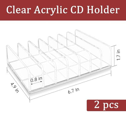 Philbinden 2 Pcs Clear Acrylic CD Holder, DVD/CD Display Rack & CD Storage Box & Vinyl Record Storage Stand Holds up to 14 Standard CD Cases for Media Shelf Storage and Organization