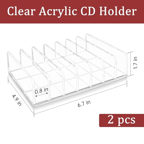 Philbinden 2 Pcs Clear Acrylic CD Holder, DVD/CD Display Rack & CD Storage Box & Vinyl Record Storage Stand Holds up to 14 Standard CD Cases for Media Shelf Storage and Organization