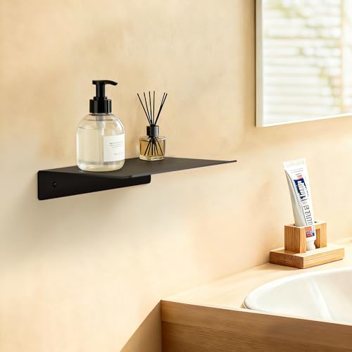 Metal Floating Wall Shelves - Small Wall Mounted Display Shelf for Collectibles, Mini Hanging Shelves Set for Bathroom, Bedroom, Kitchen & Living Room Decor (Black, 12 in-3 Pcs) - size: 12 IN-3 Pcs