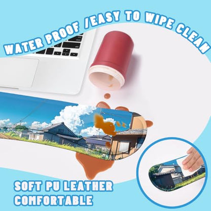 Anime Landscape Desk Mat Set Japanese Railway Summer Sky Town Mouse Pad with Wrist Rest 4in1 Desk Mat for Desktop Ergonomic Computer Desk Arm Wrist Anti-Slip Computer Mouse Pad Home Office Gaming - color: Anime Landscape