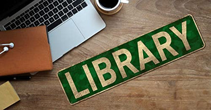 Library Metal Street Sign, Book Lovers, Bookworm, Reading, She Shack (4" x 16") - color: Library