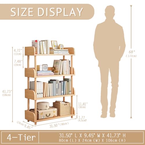 OSCHF 4-Tier Wooden Open Bookcase - Modern Display Bookshelf with Top Edge and Solid Wood Frame for Home and Office, Storage Cabinet, Oak - color: Oak, size: 4-tier