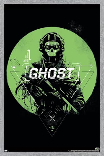 Call of Duty: Modern Warfare 2 - Ghost Emblem Wall Poster, 22.4L" x 14.7W", Gray Framed Version - color: Gray Framed Version, size: 22.4"L x 14.7"W