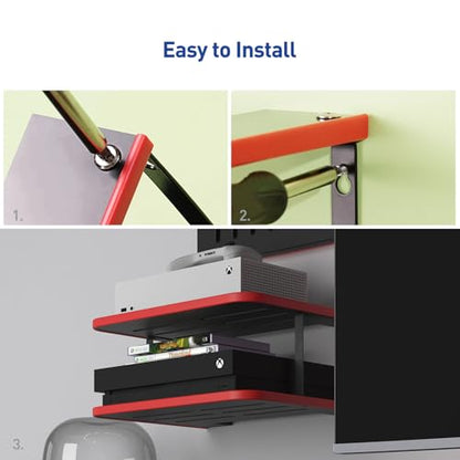 Floating Under TV Game Double Shelf Stand for Xbox Shelf wall Mount for one S/X Series S, Projector Shelf/Router Shelf/Entertainment Center, Projector Holder Accessories, Black Red