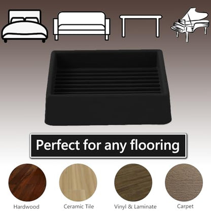 2x2 Non Slip Rubber Furniture Caster Cups for Hardwood Floors, Anti-Slip Square Furniture Coasters Pads Stopper Gripper Floor Protectors for Bed Couch Table - size: 4 Pcs Black