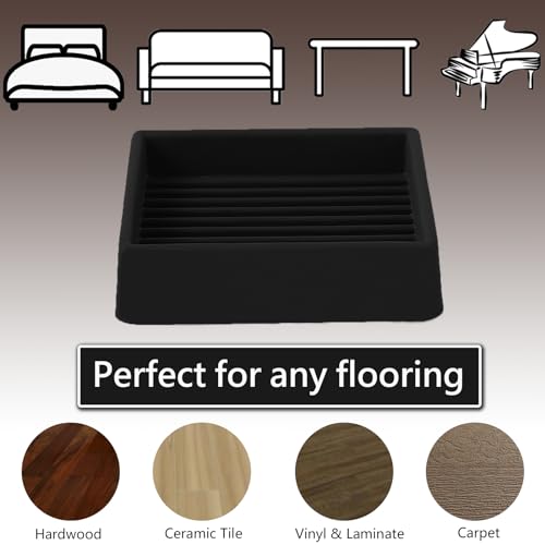 2x2 Non Slip Rubber Furniture Caster Cups for Hardwood Floors, Anti-Slip Square Furniture Coasters Pads Stopper Gripper Floor Protectors for Bed Couch Table - size: 8 Pcs Black