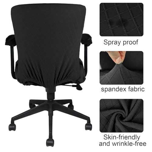 Tallew 4 Pcs Office Chair Covers Set Computer Universal Protective Stretchable Chair Seat Covers Desk Armrest Slipcovers Pads Office Cushion Backrest for Rotating(Dark Grey) - color: Dark Grey