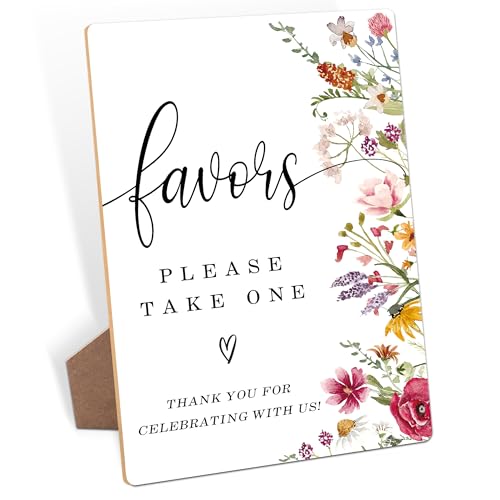 Favor Please Take One Sign, Wedding Signs for Ceremony and Reception, Floral Bridal Shower Decorations, Wooden Wedding Signage, Bridal Shower Decor, Supplies for Engagement and Anniversary Party, 18 - color: Favors Please Take One Sign, 18