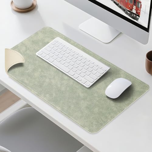 Imitation Crazy Horse Leather Desk Mat - Waterproof Desk Pad - Ideal for Large Mouse Pad and Desk Mats on Top of Desks (Light Green+White, 25"*13") - color: Light Green+white, size: 25" x 13"